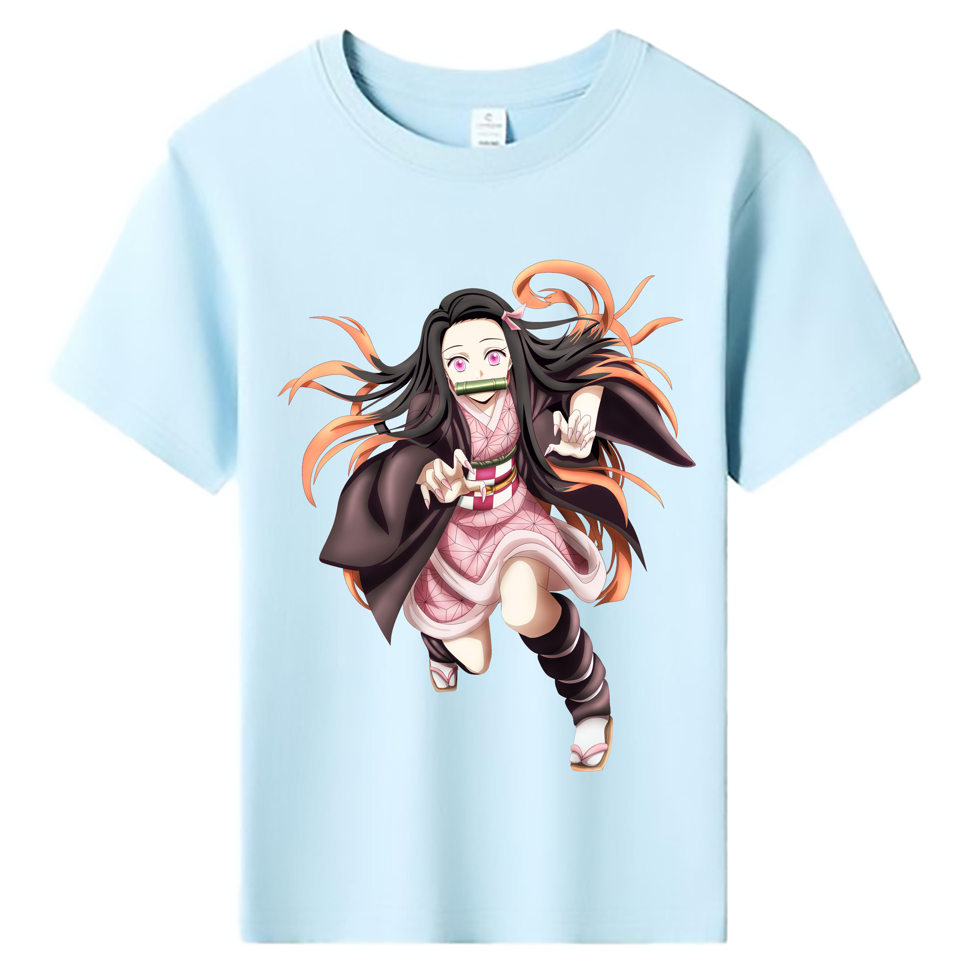 （画像用） 鬼滅の刃（きめつのやいば）竈門 禰󠄀豆子／かまど ねずこ Kamado Nezuko 綿100％キッズTシャツ（フロントプリント）